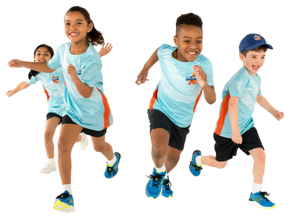 children wearing All Stars clothing running