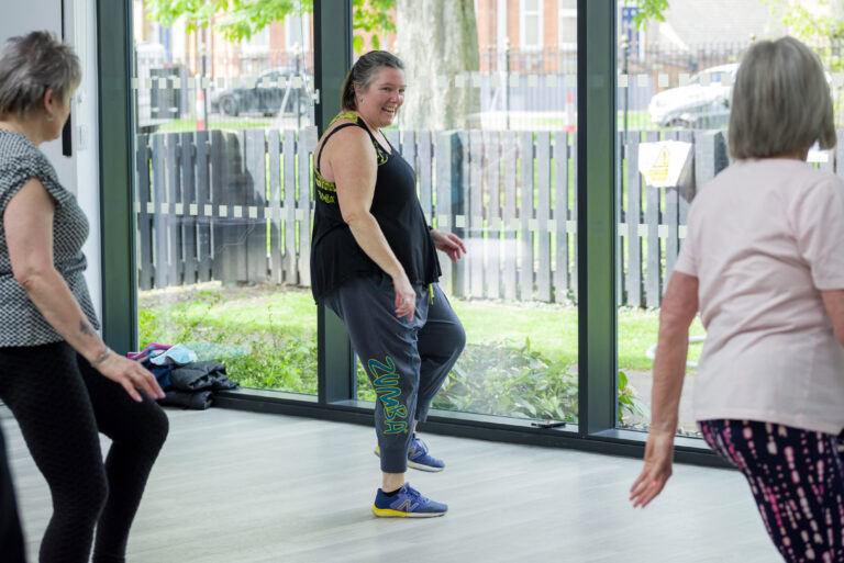 Sam Sorrell at the front of one of her dance classes