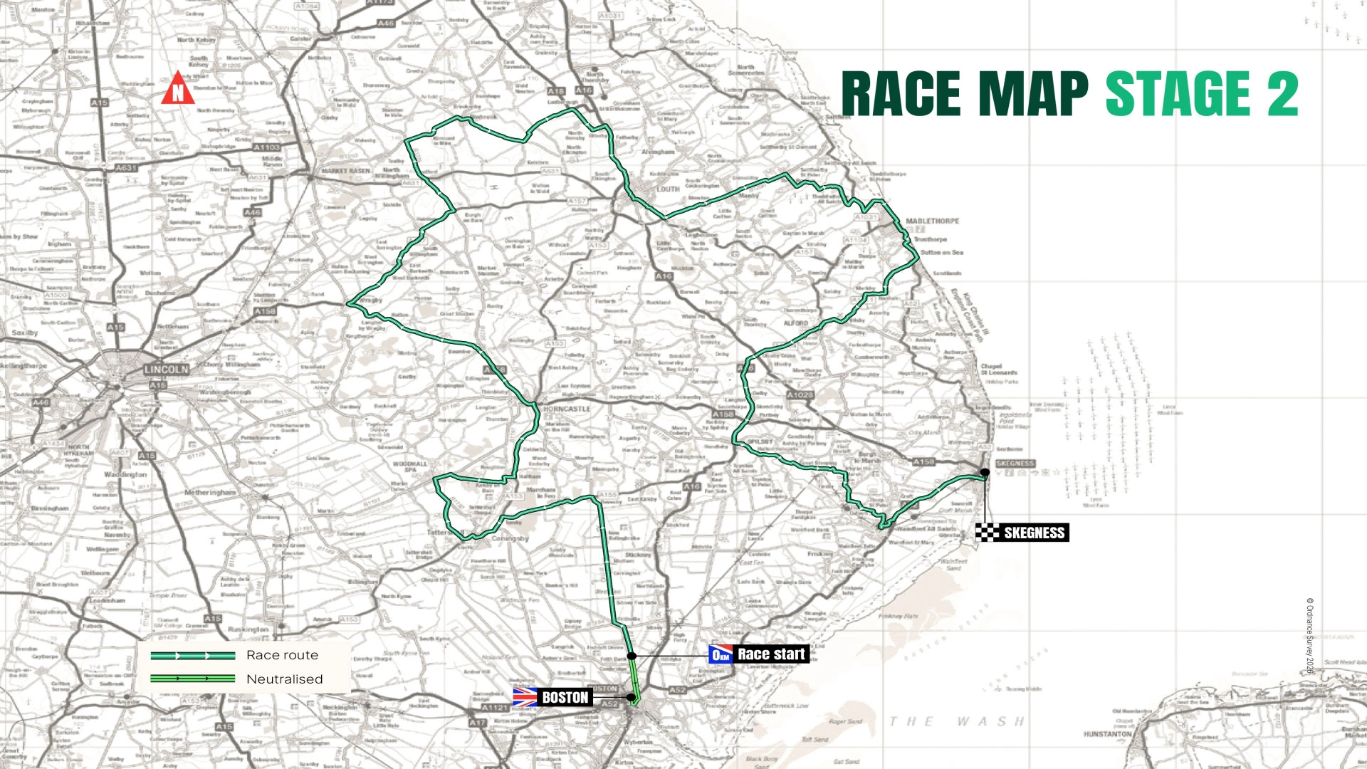 A map showing the route of stage 2 or Tour of Britain Men race.